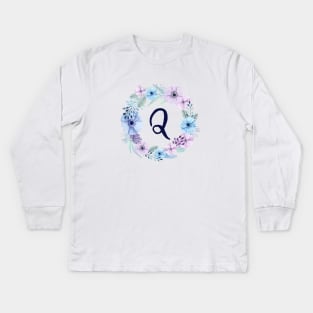 Floral Monogram Q Icy Winter Blossoms Kids Long Sleeve T-Shirt